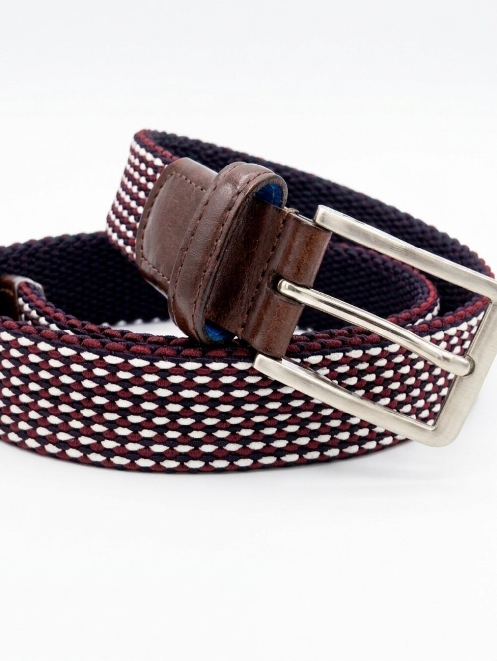 Beltology Men's 34 Braided Woven Stretch Belt Navy Blue Red White USA Made